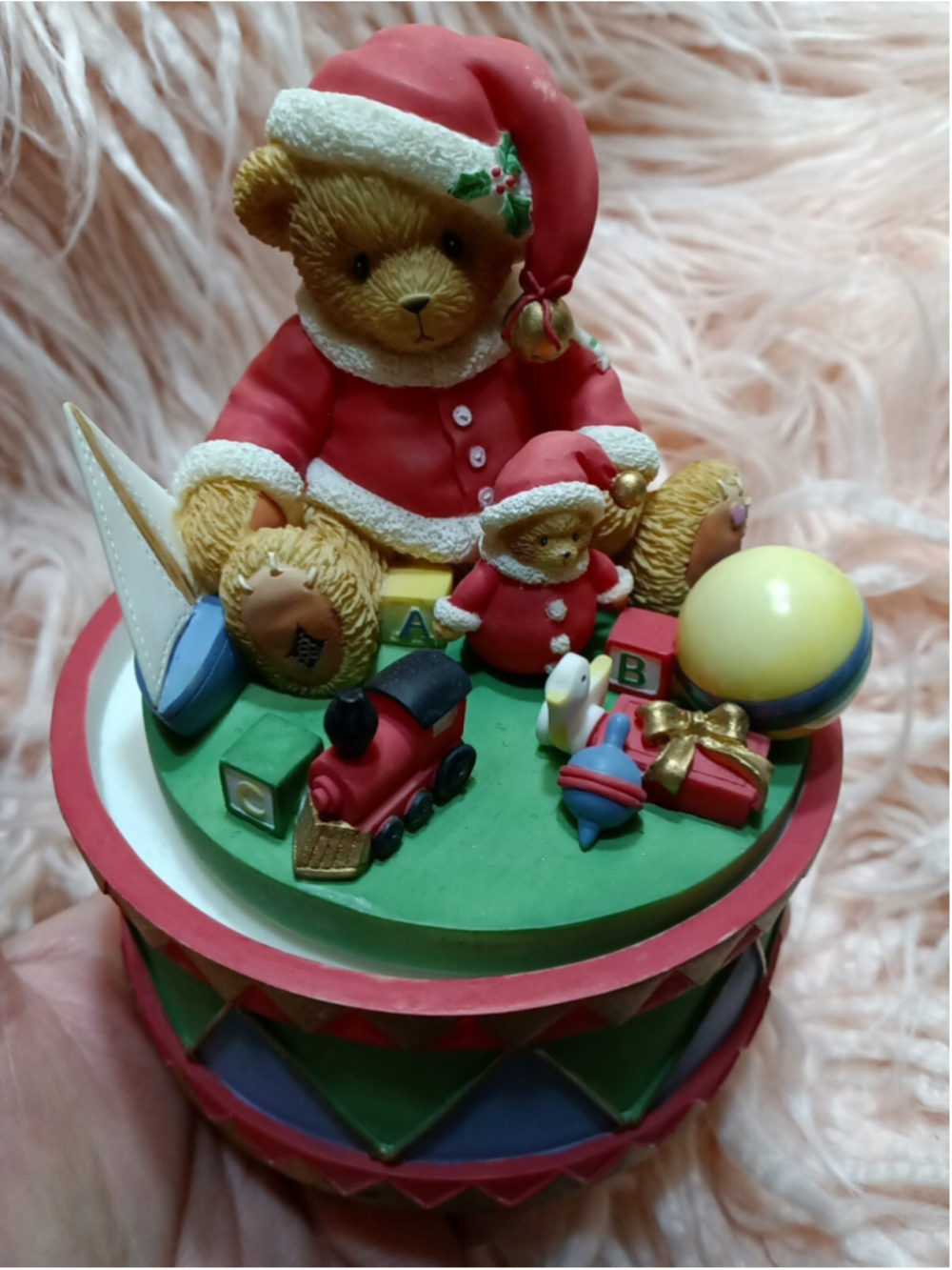 Cherished Teddies Jolly Ol St Nicholas Santa & Toys Top Spins While Music Plays